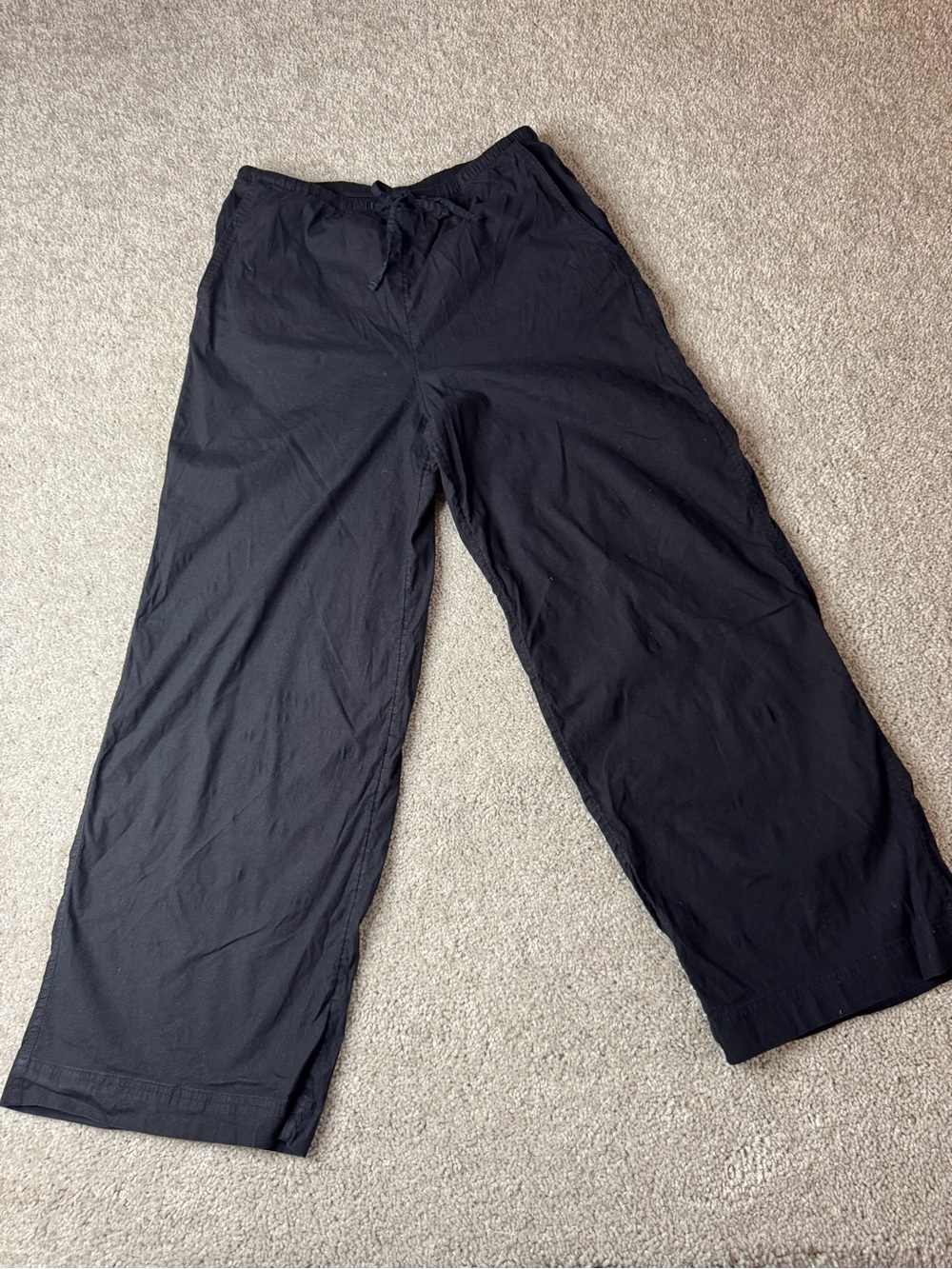 Athleta Paradise Linen Blend Wide Leg Drawstring Pants Black Size Small